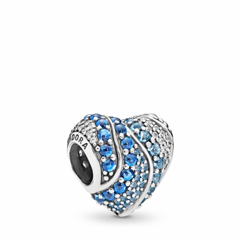 Pandora Aqua Heart Charm Ireland - Sterling Silver/Blue/Mixed Stones/Cubic Zirconia/Crystal - 127036